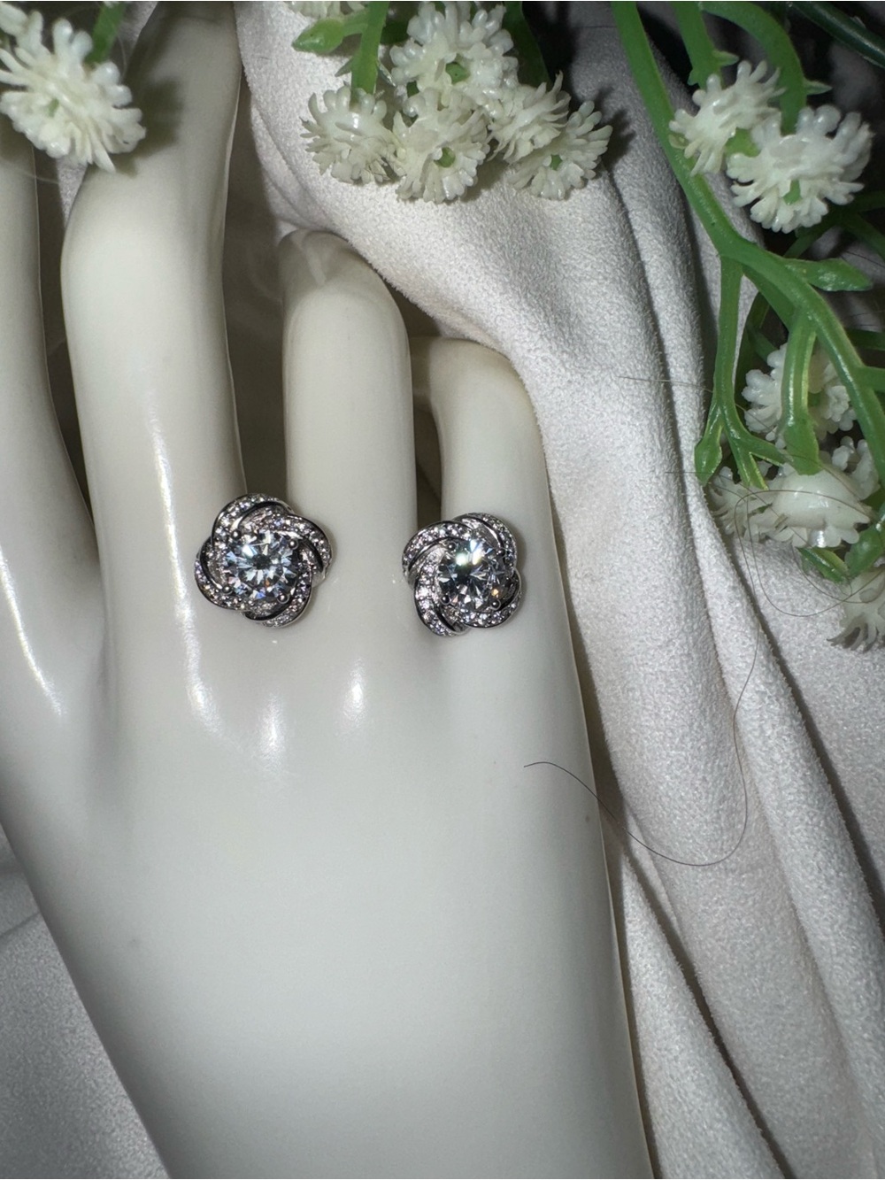 Stunning CZ Signed Sterling Large Love Knot Post Earrings